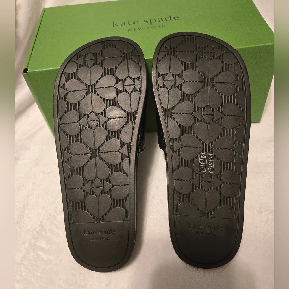 NWT Kate Spade New York Splash Pool Slide Smooth Leather Black/White Size 6